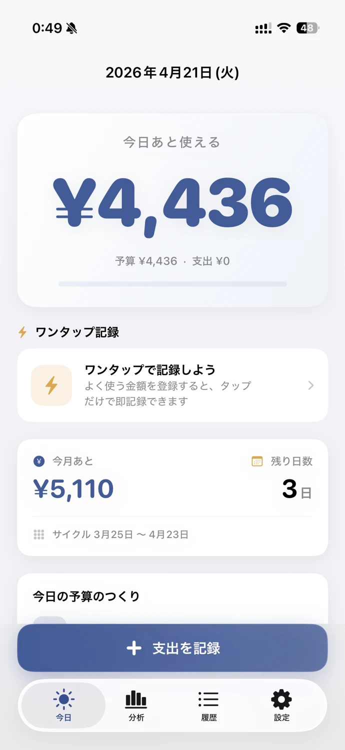 今日使えるお金と最近の支出